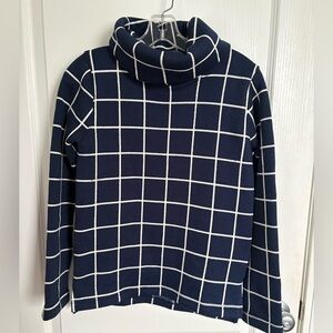 J. Crew Grid Check Pattern Funnel Cowl Neck Pullover Top sweatshirt size XS